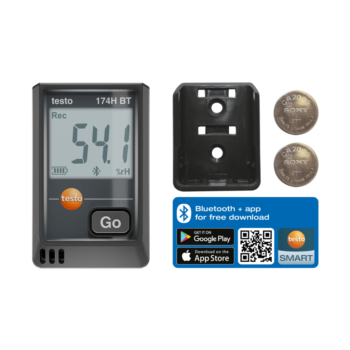 Testo 174 H BT – Mini duomenų kaupiklis temperatūrai ir drėgmei su Bluetooth® 0572 1743 02 (nuoma)