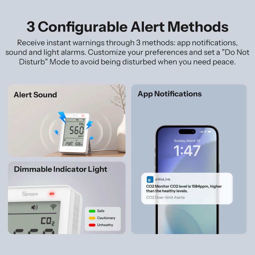 Išmanus oro kokybės matuoklis SONOFF AirGuard CO2 SAWF-08P