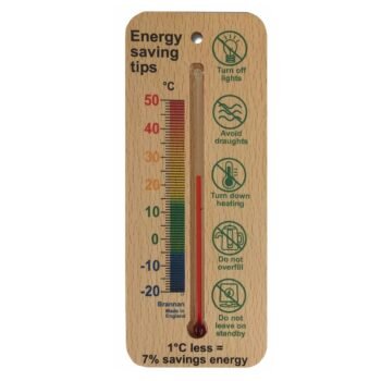 Medinis sieninis termometras Brannan 150 mm su energijos taupymo rekomendacijomis