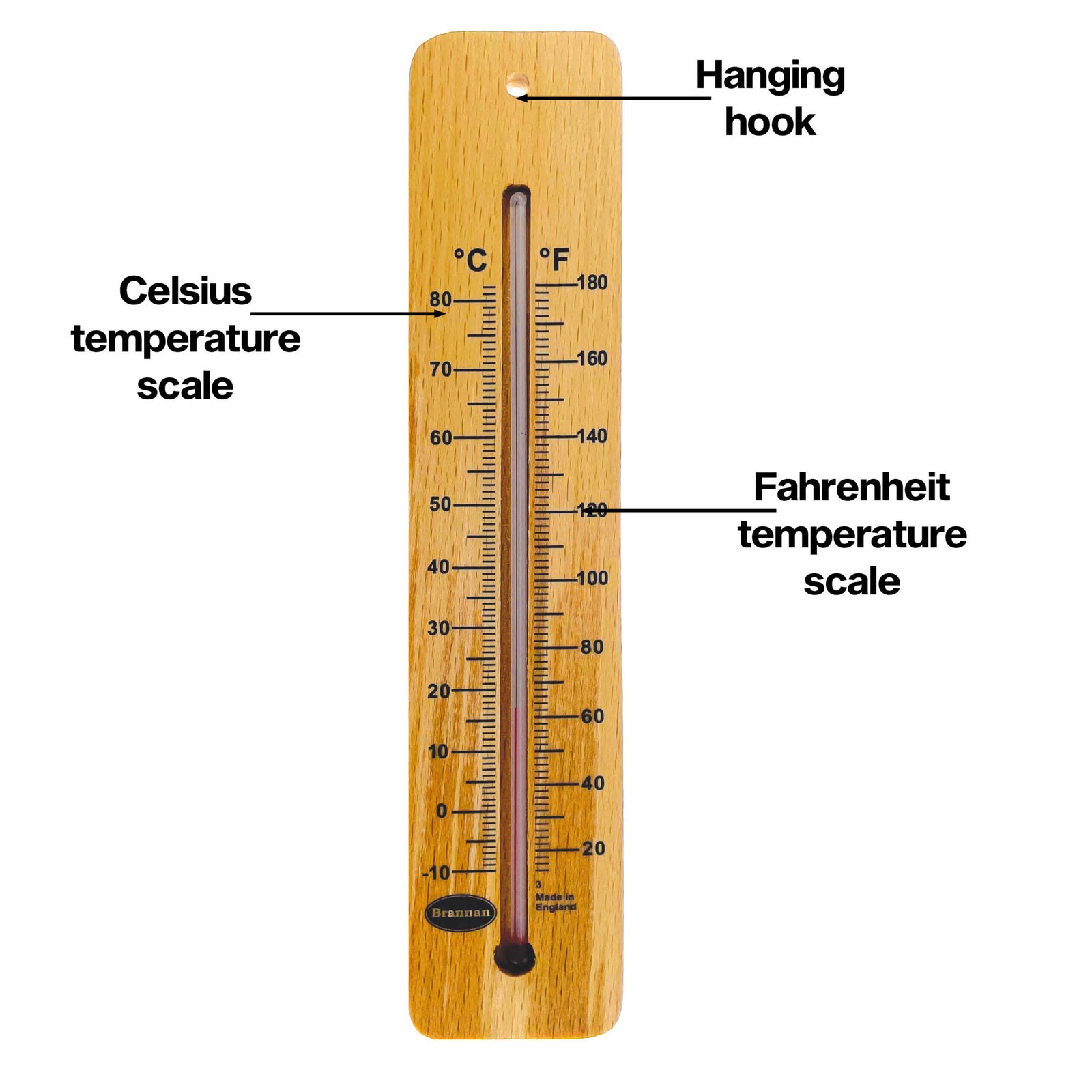 Aukštos temperatūros medinis sieninis termometras Brannan 215 mm