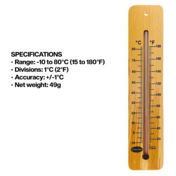 Aukštos temperatūros medinis sieninis termometras Brannan 215 mm
