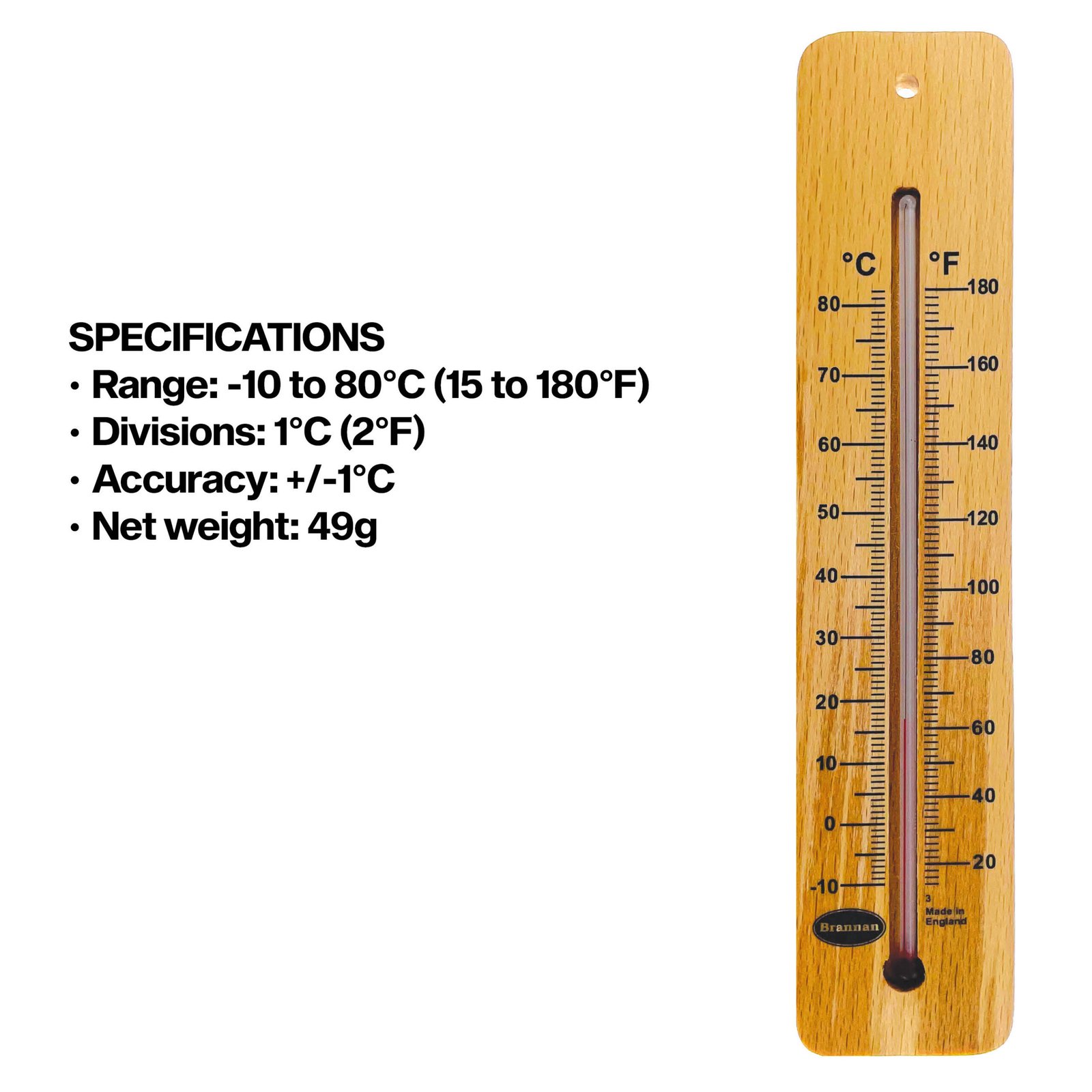 Aukštos temperatūros medinis sieninis termometras Brannan 215 mm