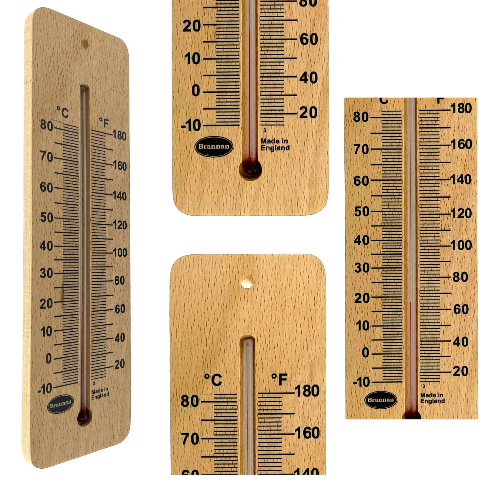 Platus aukštos temperatūros medinis sieninis termometras Brannan 215 mm