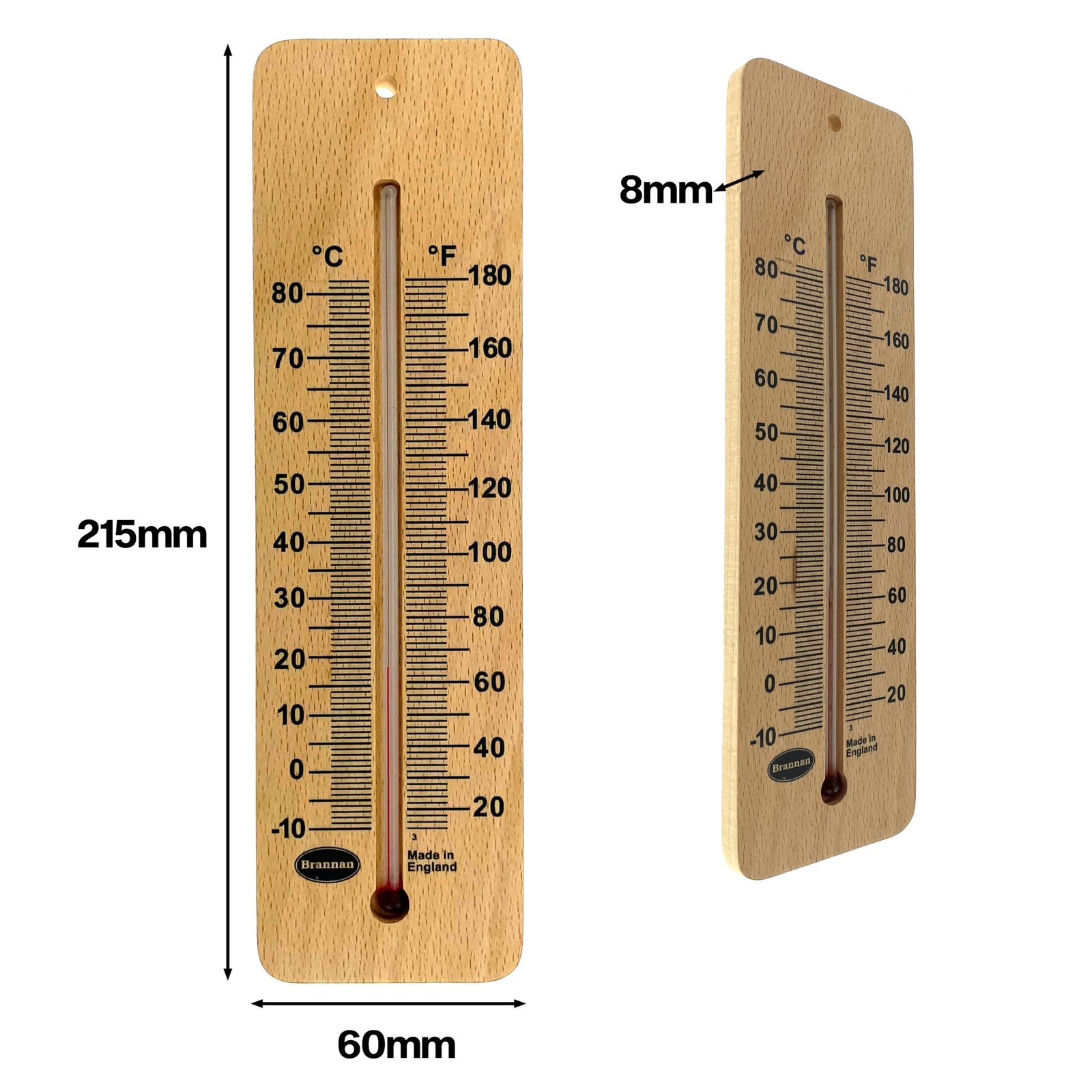 Platus aukštos temperatūros medinis sieninis termometras Brannan 215 mm