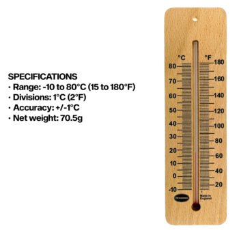 Platus aukštos temperatūros medinis sieninis termometras Brannan 215 mm