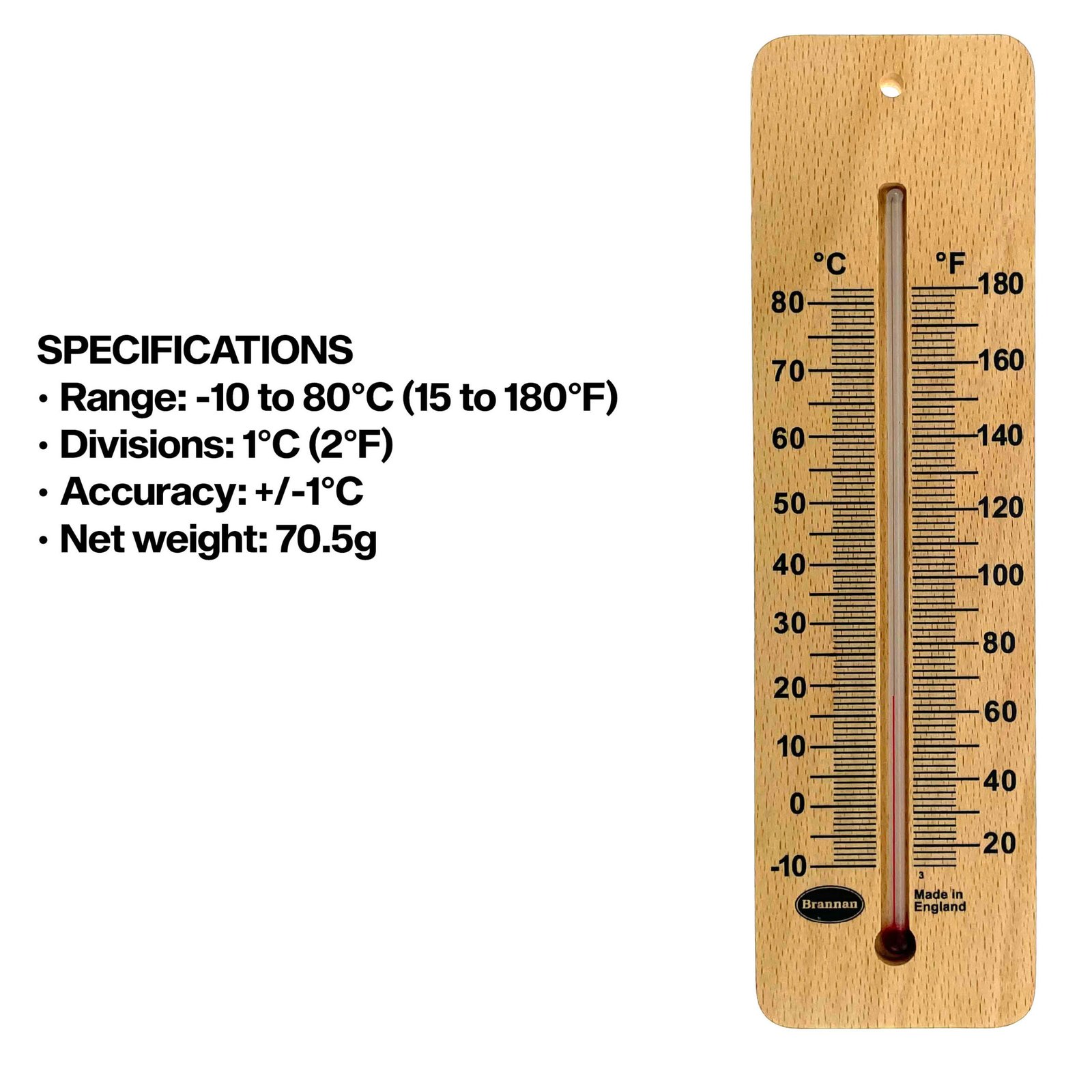 Platus aukštos temperatūros medinis sieninis termometras Brannan 215 mm