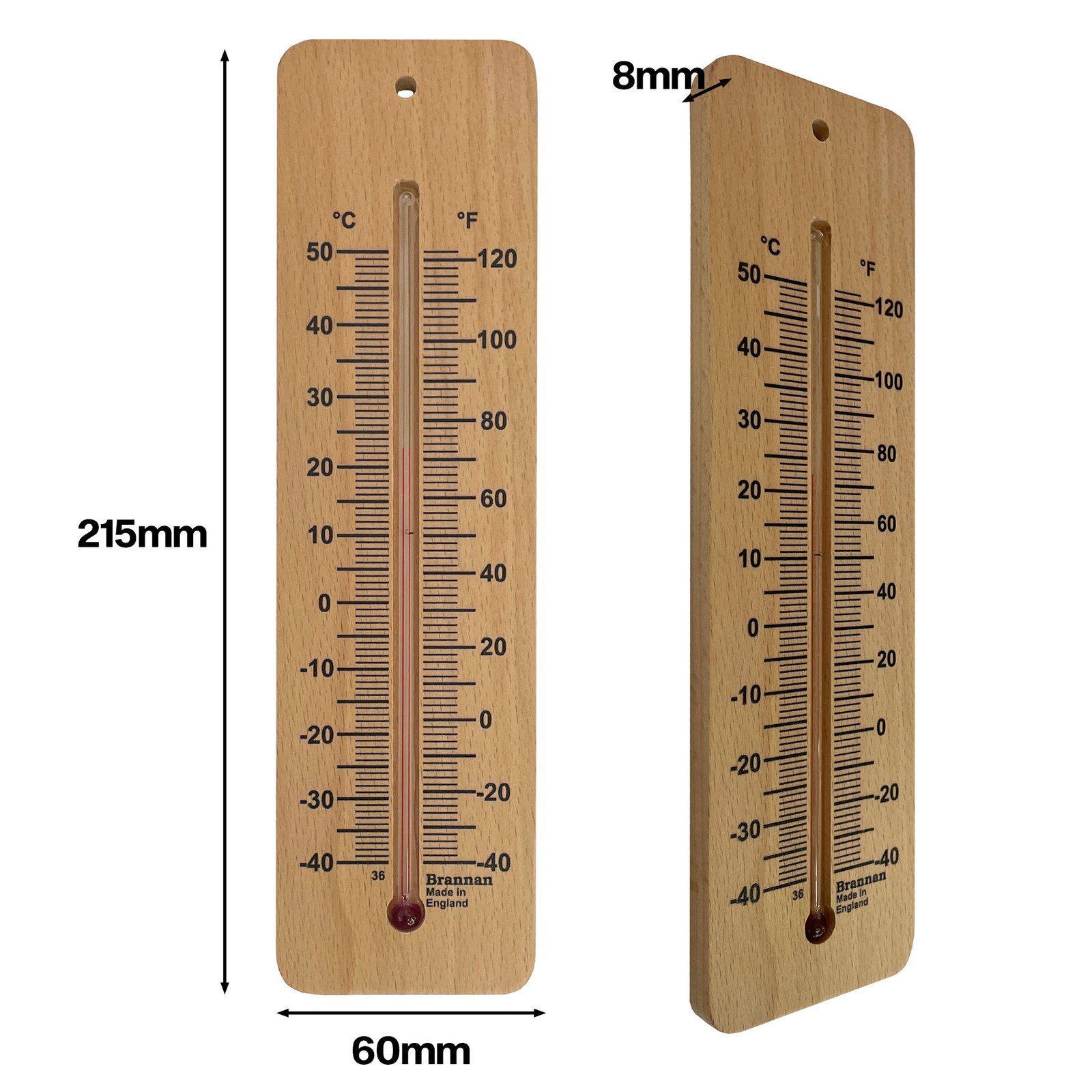 Žemos temperatūros medinis sieninis termometras Brannan 215 mm