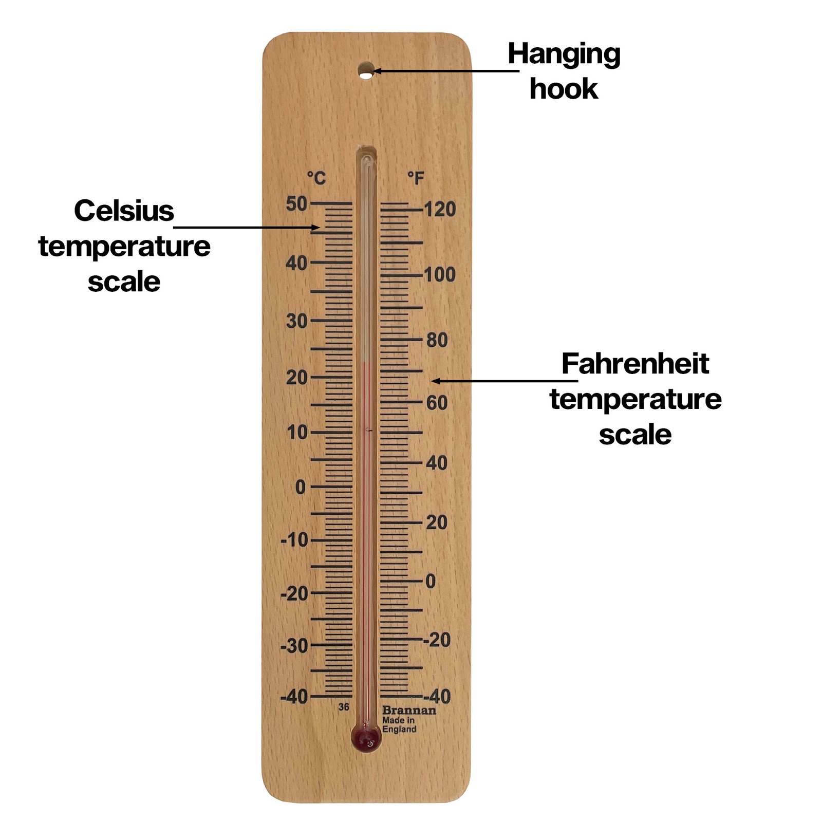 Žemos temperatūros medinis sieninis termometras Brannan 215 mm