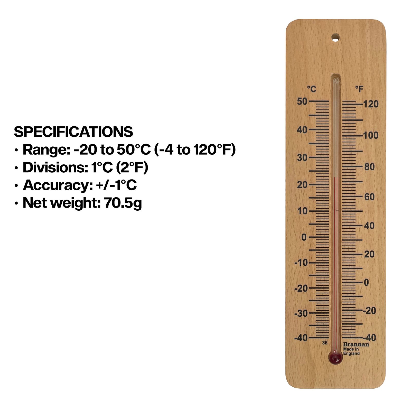 Žemos temperatūros medinis sieninis termometras Brannan 215 mm
