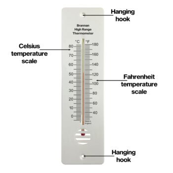 Aukštos temperatūros sieninis termometras Brannan 255 mm