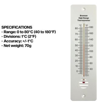 Aukštos temperatūros sieninis termometras Brannan 255 mm