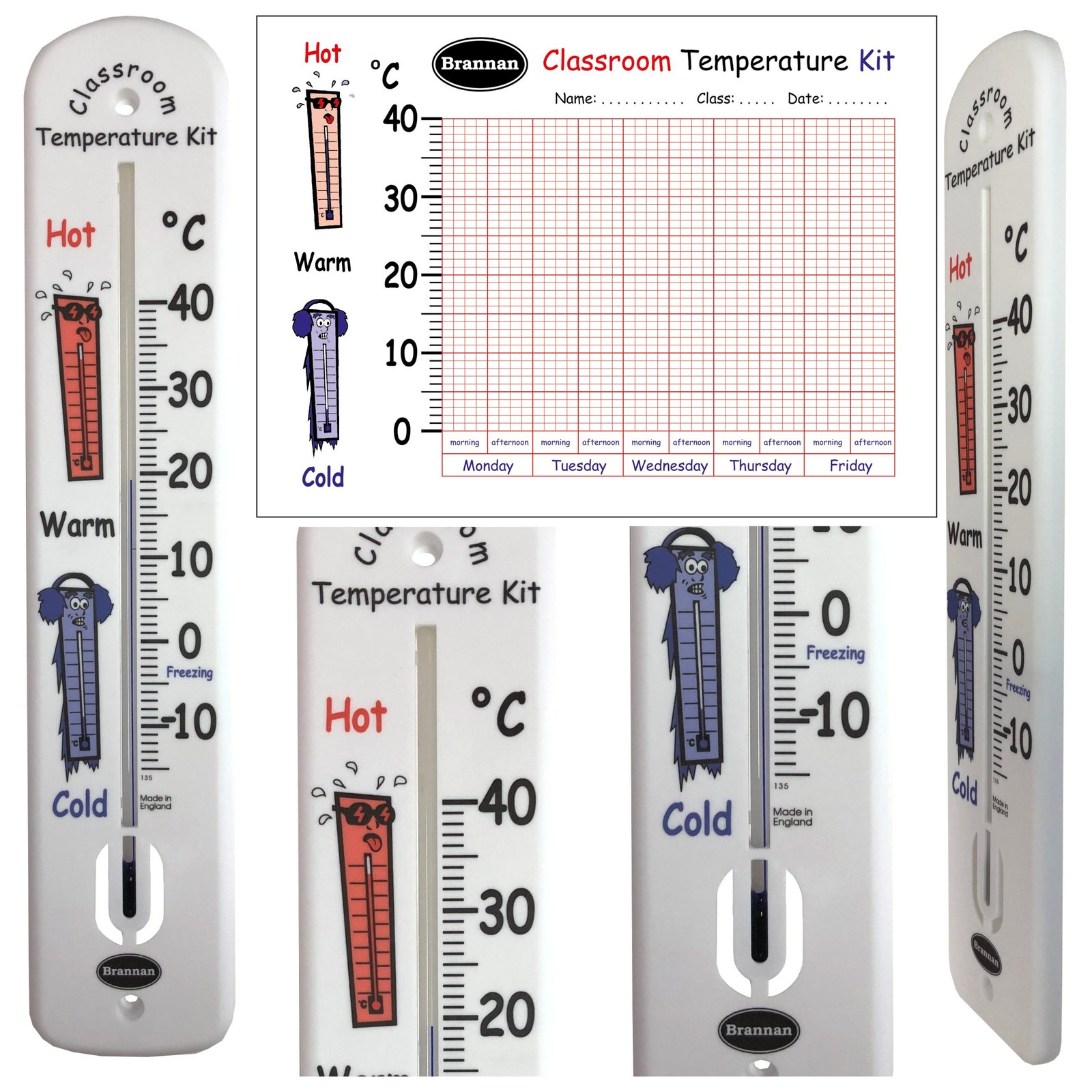 Mokomasis sieninis termometras su temperatūros stebėjimo lentele Brannan