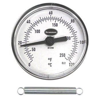 Ant vandens vamzdžio tvirtinamas termometras Brannan 0 iki +120 °C (plastikinis korpusas be rėmelio)