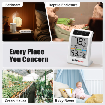 Saulės energija maitinamas termohigrometras BaldrTherm B0590TH